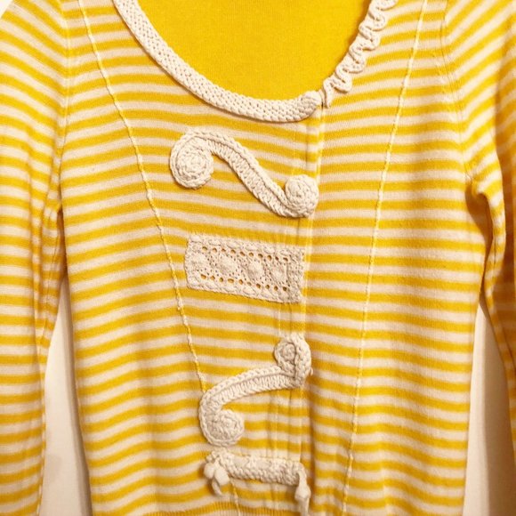 Anthropologie Field Flower Appliqué Striped Cotton Cardigan Size S Lightweight - Picture 5 of 8